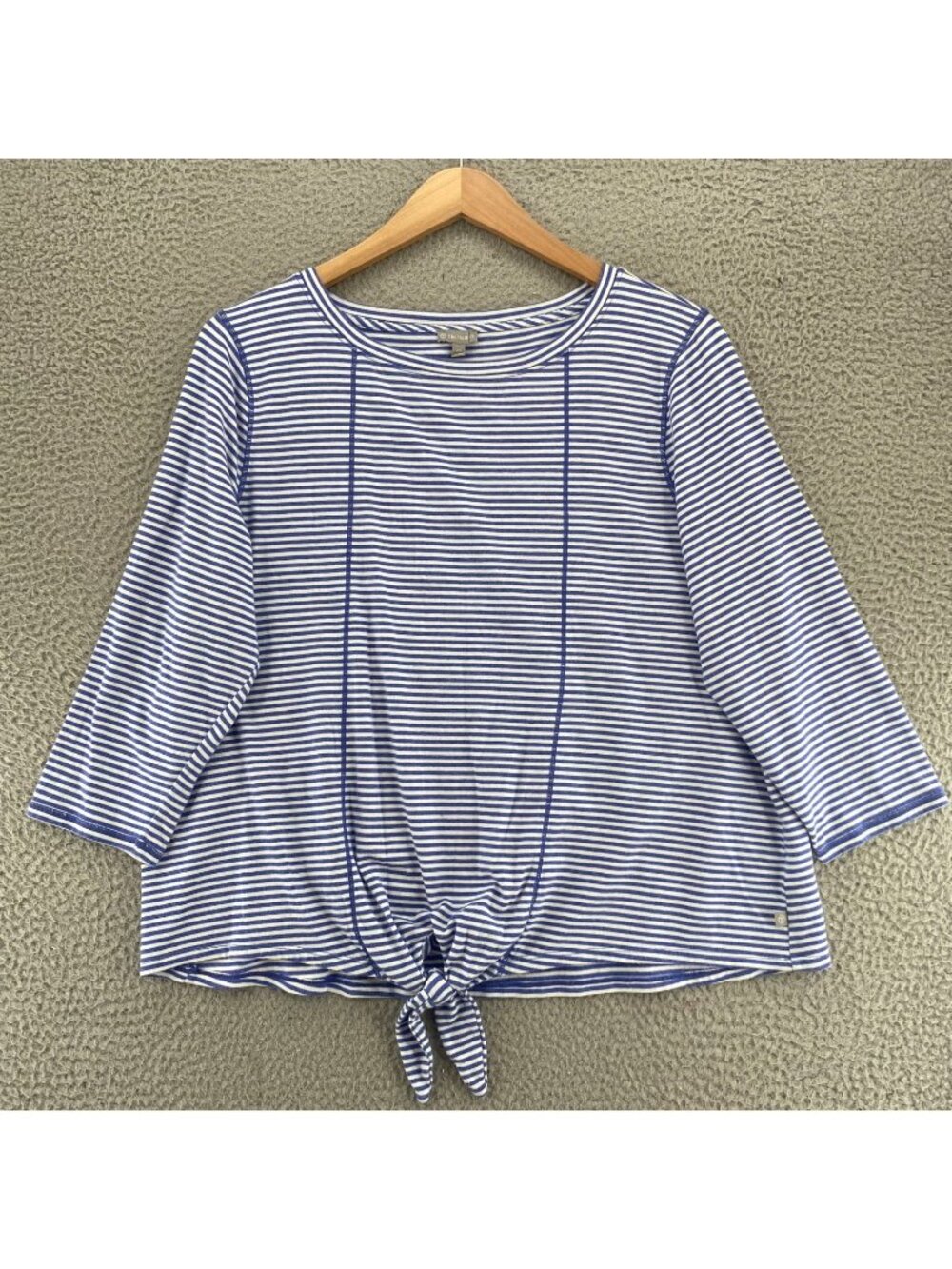 Talbots Top Womens 2X Blue Striped Tee Cotton Modal Blend Tie Front Hem Stretch